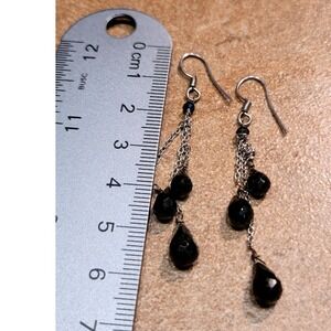 Dangle Drop Earrings Thai Black Spinel‎ Faceted Teardrop Gemstone Silver Chain
